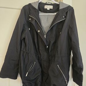 Ava & Viv Woman's Black Raincoat/Spring Jacket with Hood Size 1X